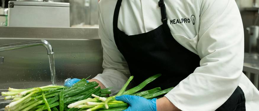 Ontario public health inspector reviewing food safety documents with a certified food handler in a commercial kitchen